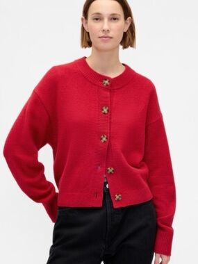 GAP Bright Red Cotton Oversized Preppy Cottagecore Cardigan Size XLarge Tall